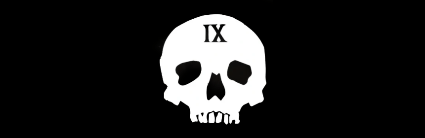The jawless skull emblem of the Ninth House in the Locked Tomb Trilogy.