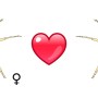 An illustration of a female and male fly of the species Drosophila melanogaster separated by an emoticon heart, as if to suggest "female D. melanogaster loves male D. melanogaster".