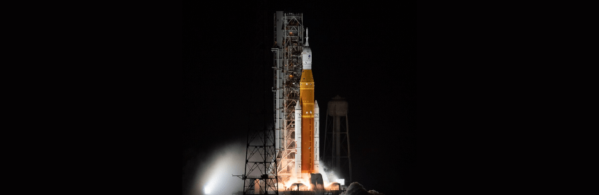 NASA’s Space Launch System rocket carrying the Orion spacecraft launches on the Artemis I flight test.