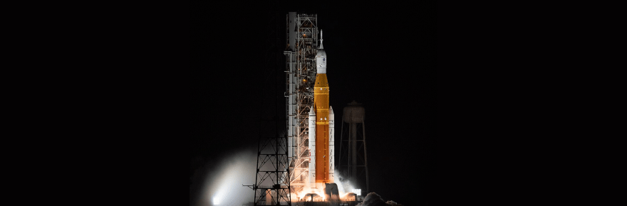 NASA’s Space Launch System rocket carrying the Orion spacecraft launches on the Artemis I flight test.
